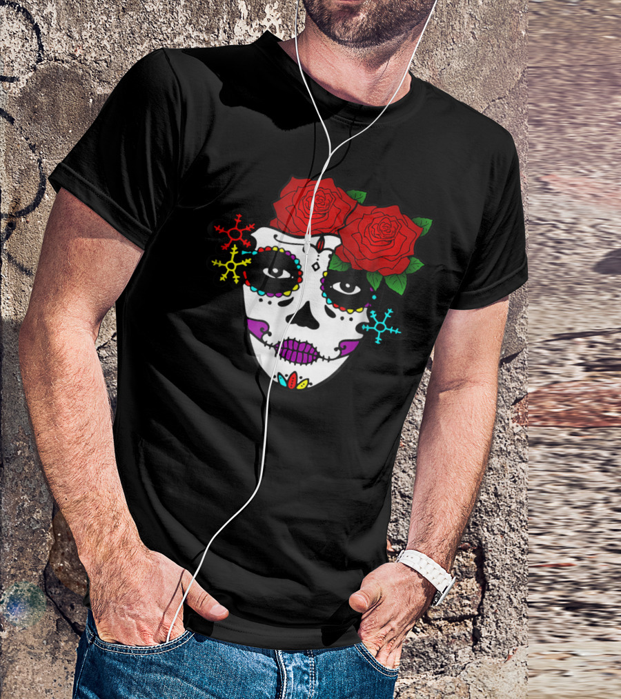 Mexican Day Of The Dead Colorful La Catrina With Roses T-Shirt
