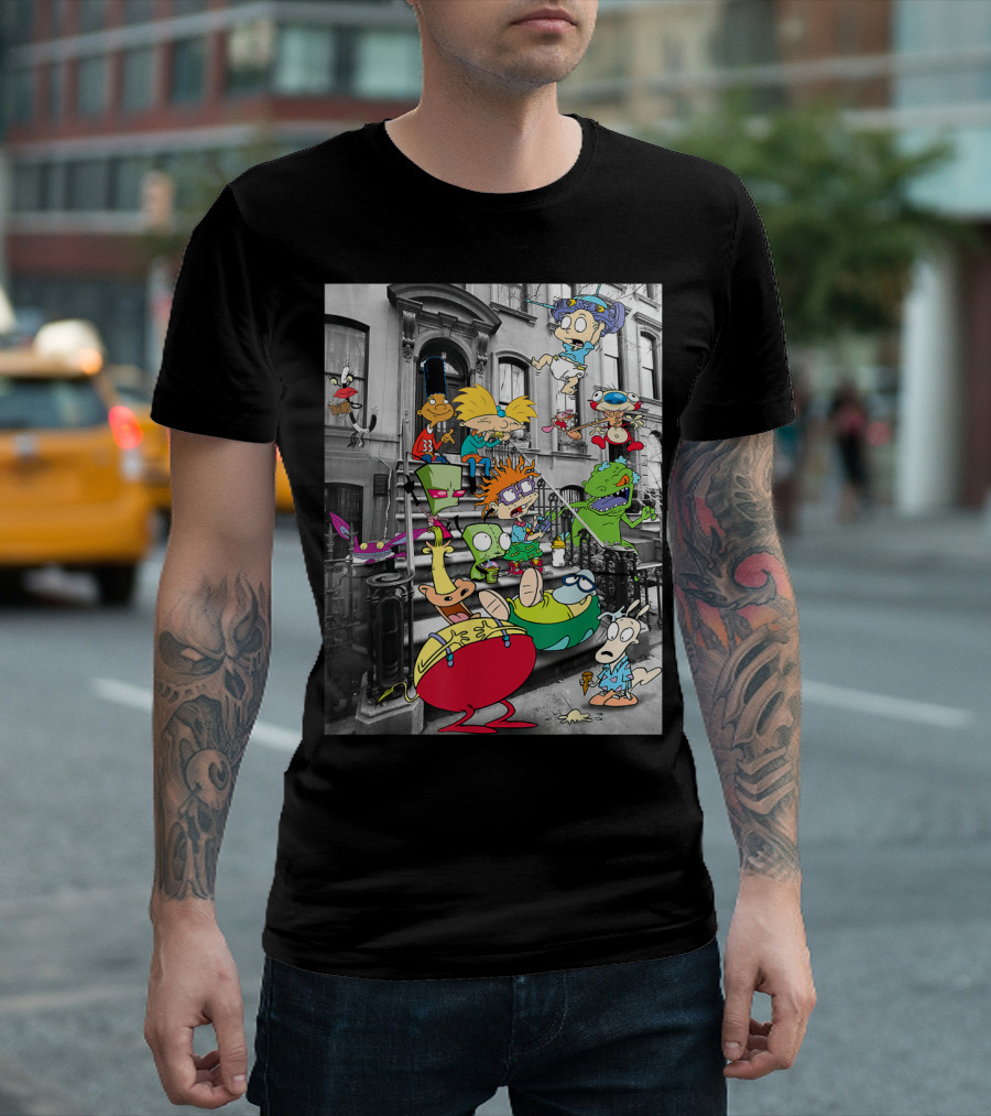 Nickelodeon Classic Nicktoons Stoop Scene Rugrats Hey Arnold Ren And Stimpy Rocko's Modern Life T-Shirt