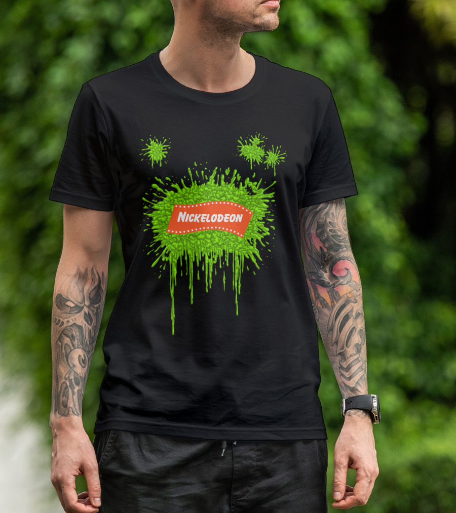 Nickelodeon Classic Green Slime Splat Logo With Orange Text T-Shirt
