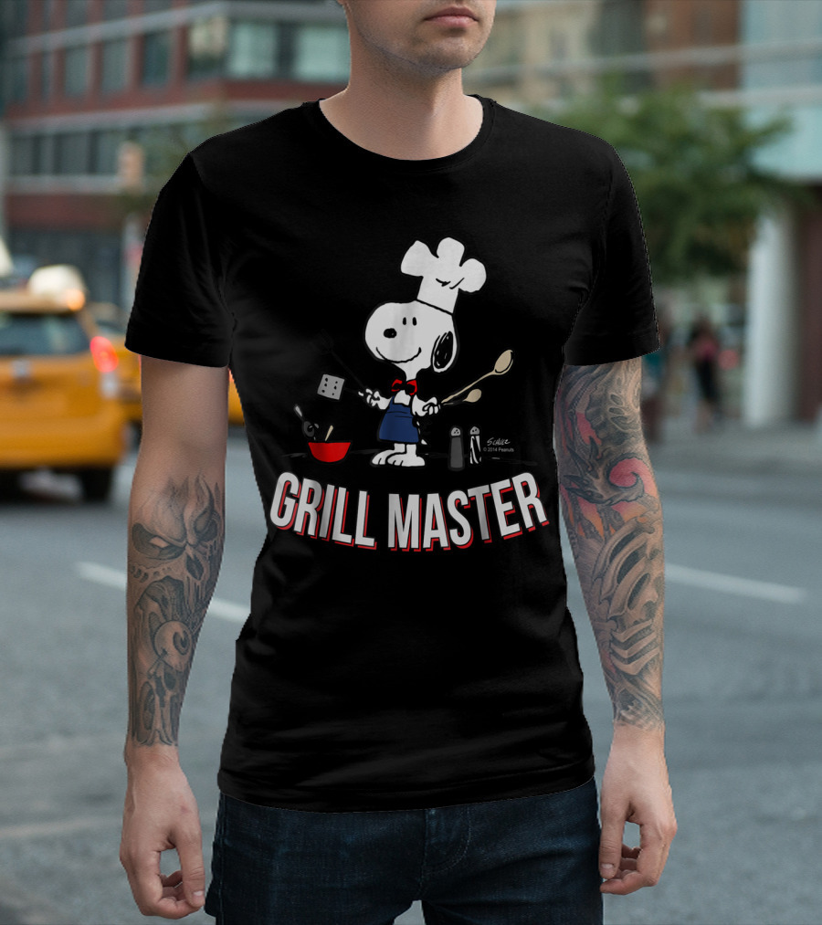 Snoopy Chef in Hat with Utensils and Grill Master Text T-Shirt
