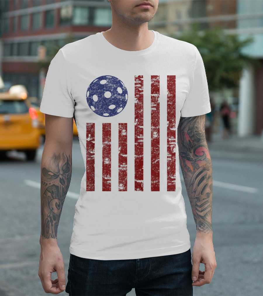 Patriotic American Pickleball Vintage Distressed Flag T-Shirt