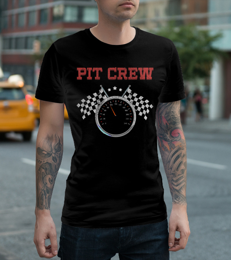 Pit Crew Speedometer with Checkered Flags Racing T-Shirt