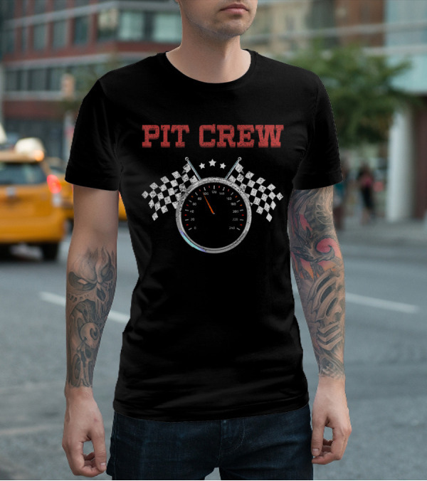 Pit Crew Speedometer With Checkered Flags Racing T-Shirt