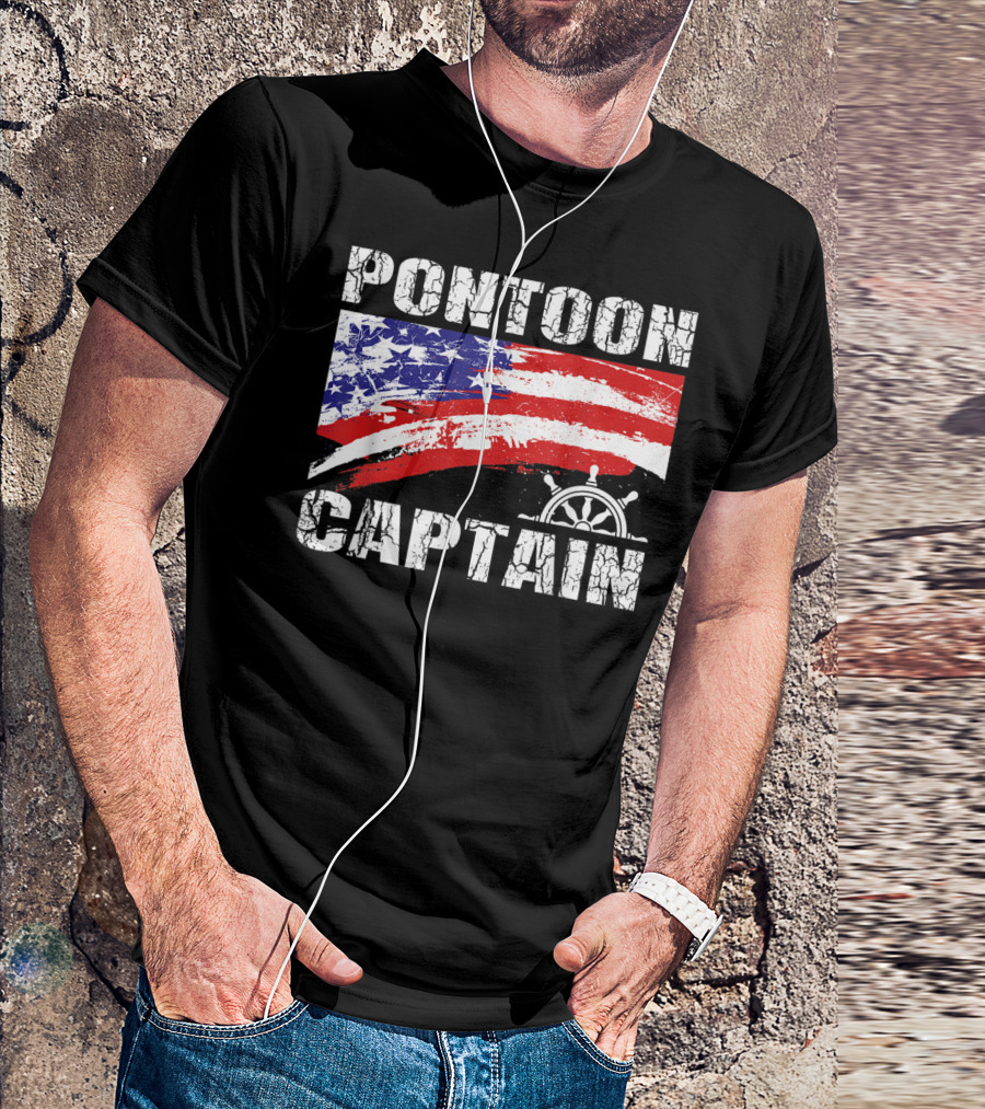Pontoon Captain American Flag Steering Wheel Dad Boating T-Shirt