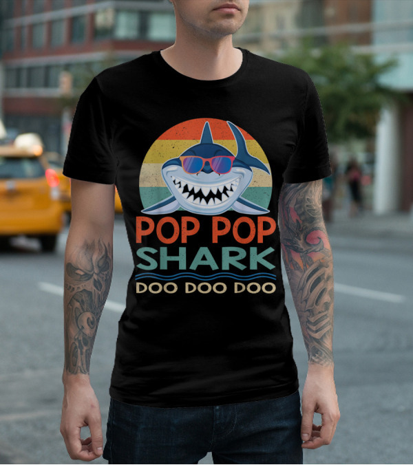 Pop Pop Shark Doo Doo Doo Vintage Retro Style Sunglasses T-Shirt