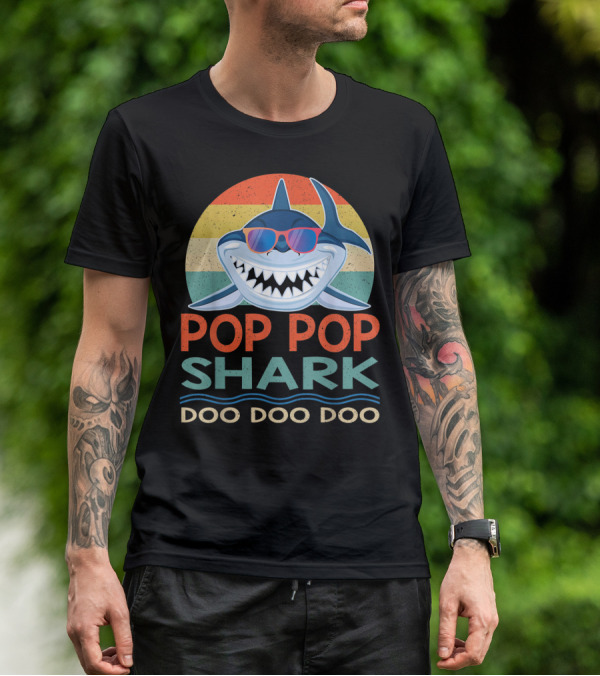 Pop Pop Shark Doo Doo Doo Vintage Retro Style Sunglasses T-Shirt