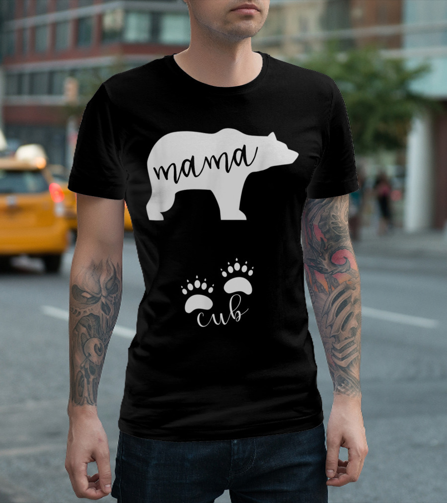 Mama Bear Pregnancy Announcement with Cub Paws T-Shirt