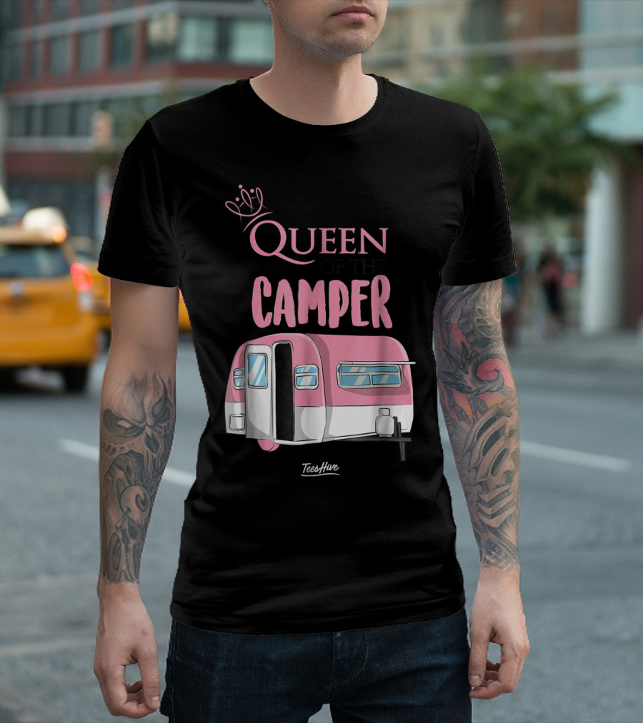 Queen Of The Camper TeesHive Pink Trailer T-Shirt