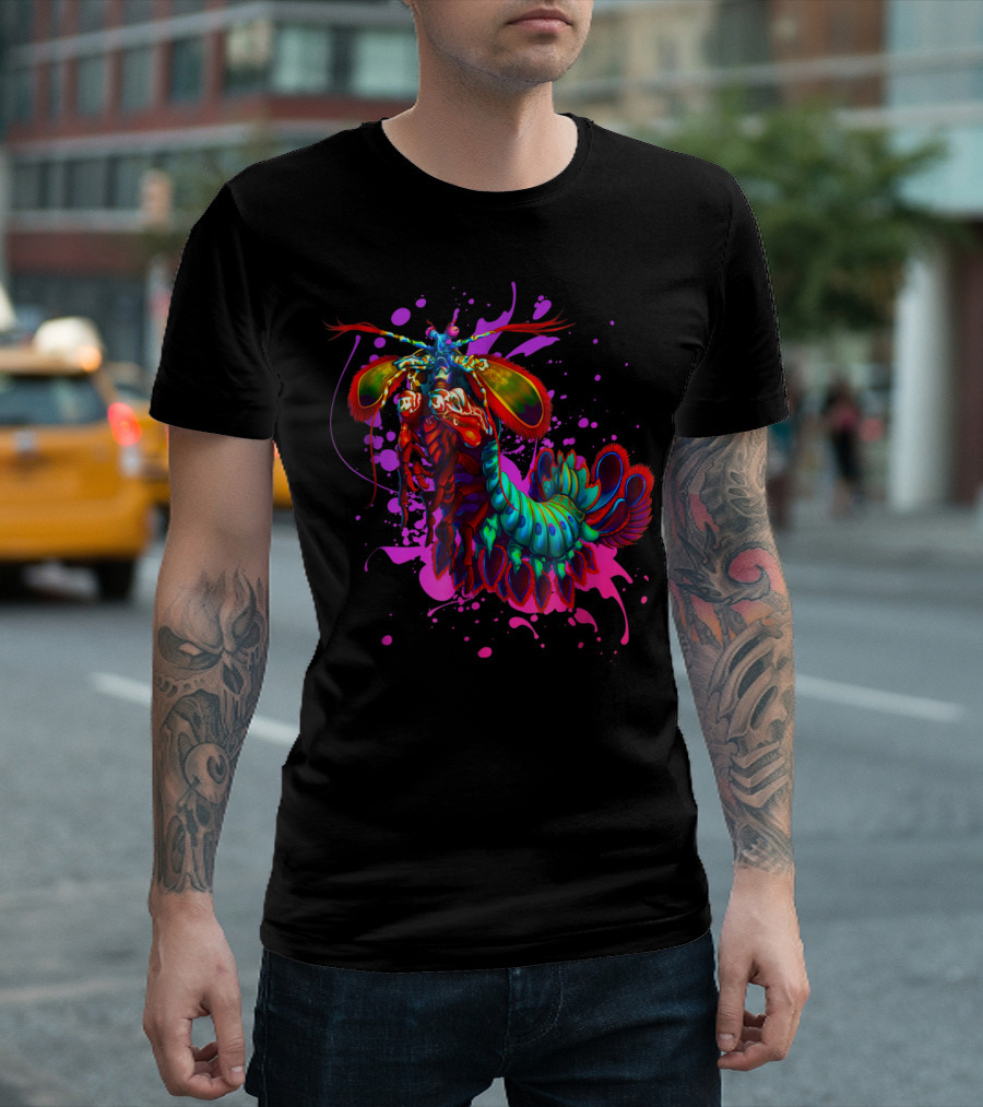 Rainbow Peacock Mantis Shrimp Pink and Purple Splash T-Shirt