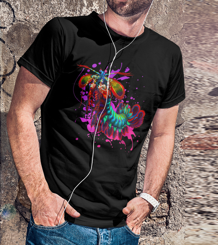 Rainbow Peacock Mantis Shrimp Pink And Purple Splash T-Shirt