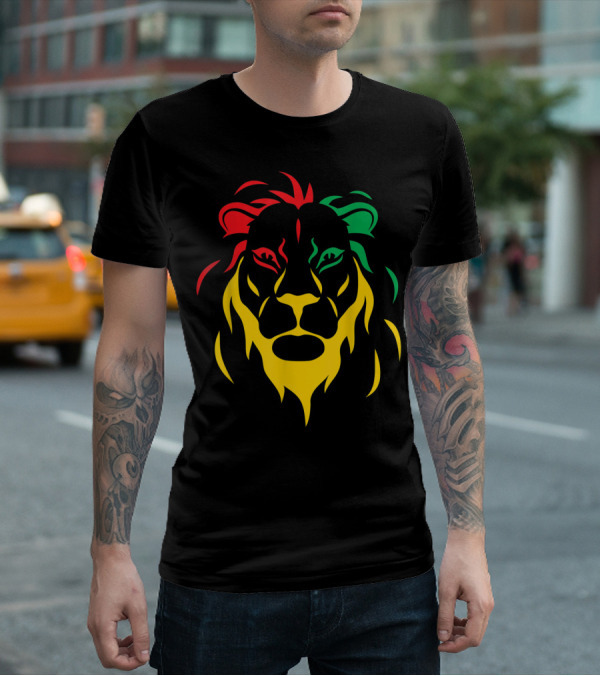 Rastafari Reggae Lion Head In Rasta Colors T-Shirt