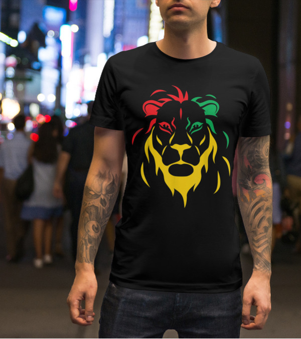 Rastafari Reggae Lion Head In Rasta Colors T-Shirt