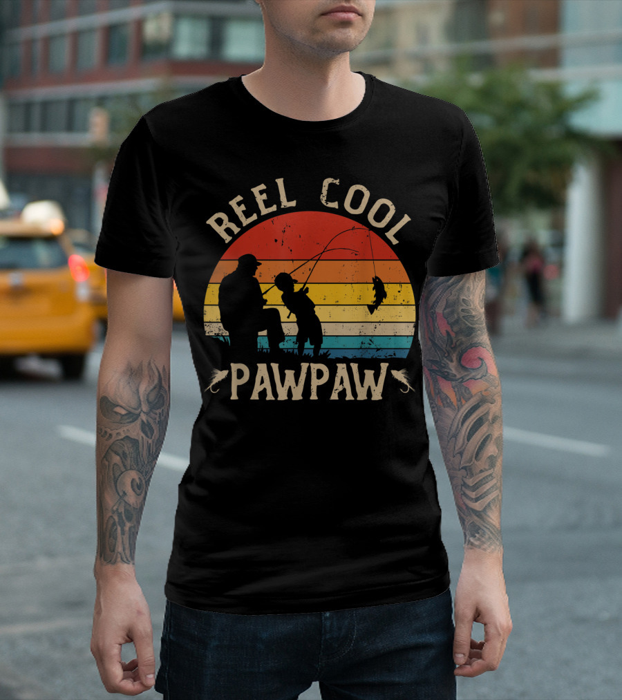 Reel Cool Pawpaw Vintage Silhouette Fishing Scene T-Shirt