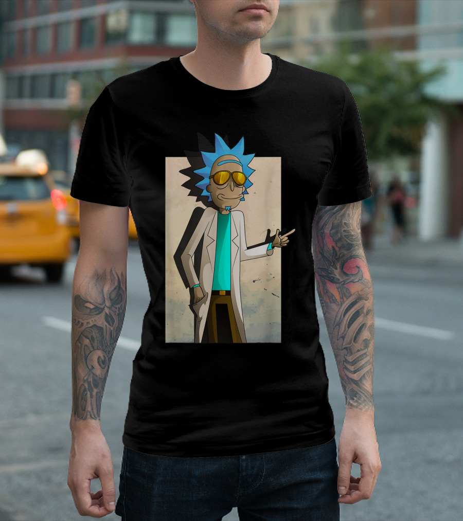 Rick And Morty Cool Rick Ricklantis Golden Sunglasses White Lab Coat T-Shirt