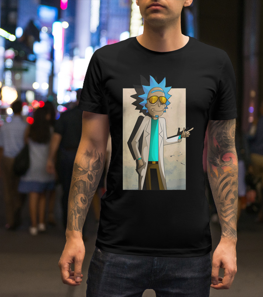 Rick And Morty Cool Rick Ricklantis Golden Sunglasses White Lab Coat T-Shirt