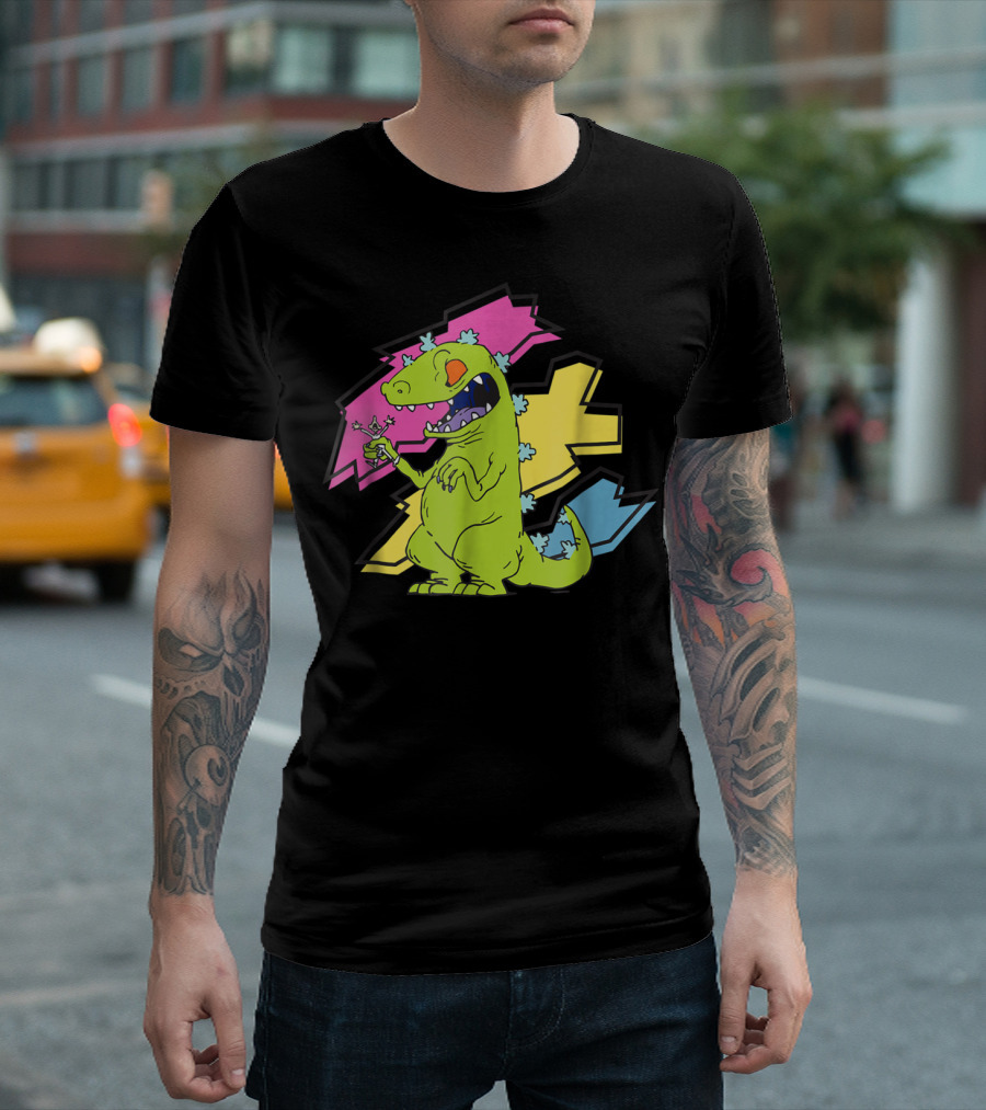 Rugrats Reptar Shreds Colorful Electric Background T-Shirt