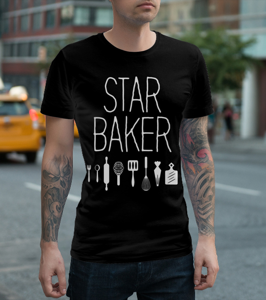 Star Baker Baking Utensils Whisk Rolling Pin Spatula Cutting Board T-Shirt