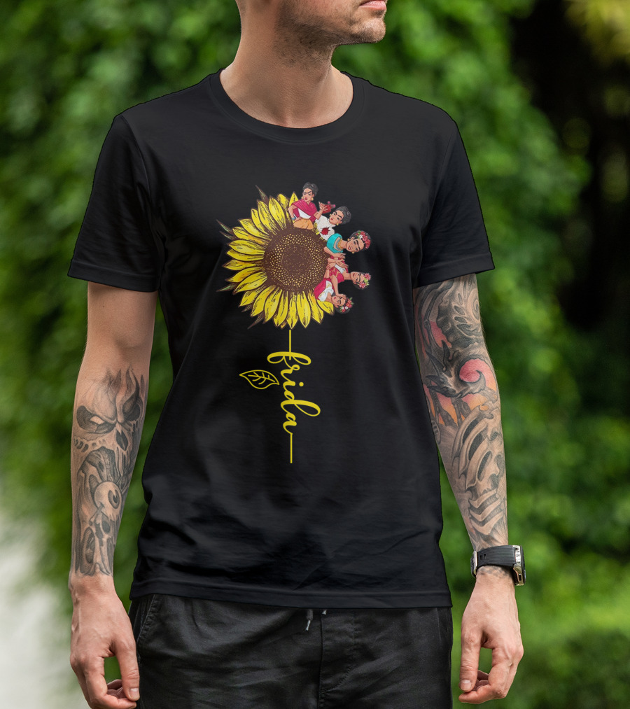 Frida Kahlo Sunflower Fusion With Colorful Floral Elements T-Shirt