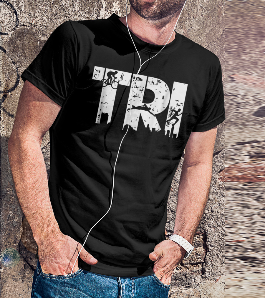 Triathlon Endurance Sports Triathlete Cycling Swimming Running Skyline T-Shirt