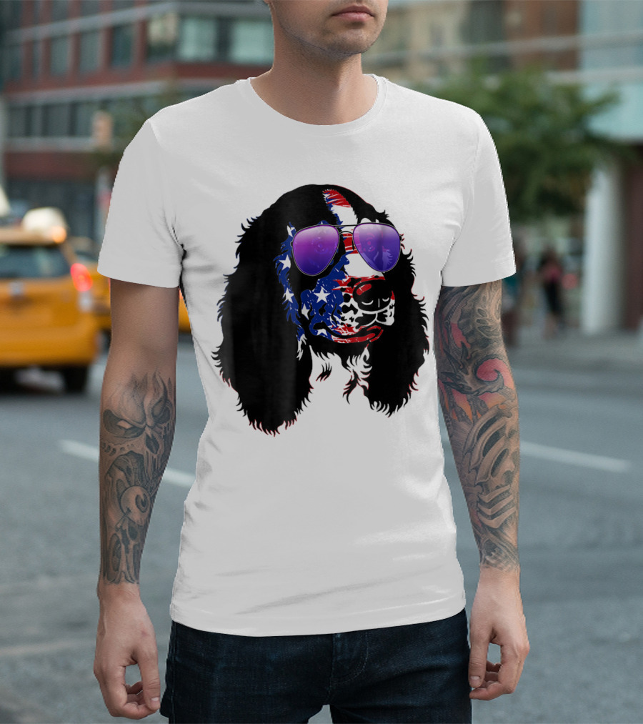 US Flag English Springer Spaniel with Sunglasses T-Shirt