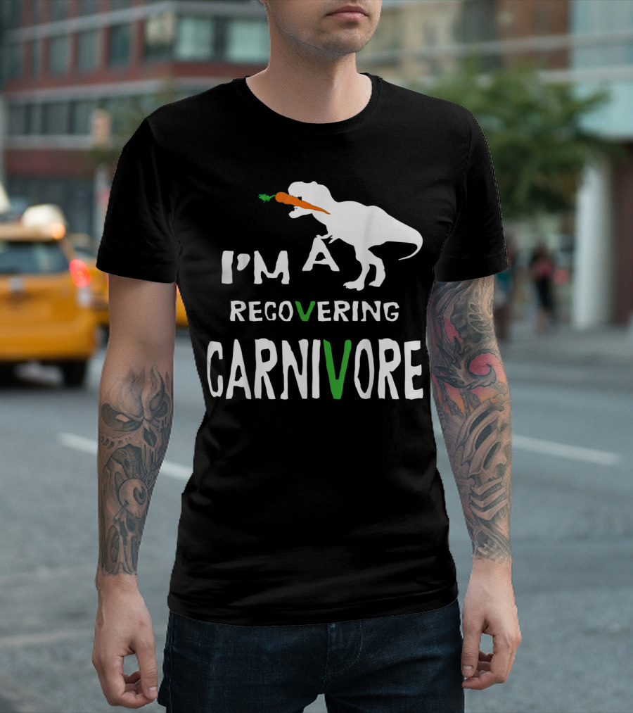 I'm a Recovering Carnivore Funny Dinosaur Vegan Vegetarian Carrot T-Shirt