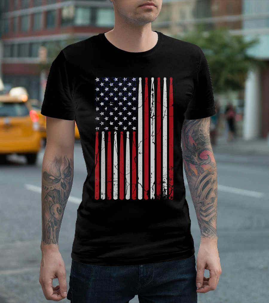 Vintage American Flag Drumsticks Drummer Player T-Shirt