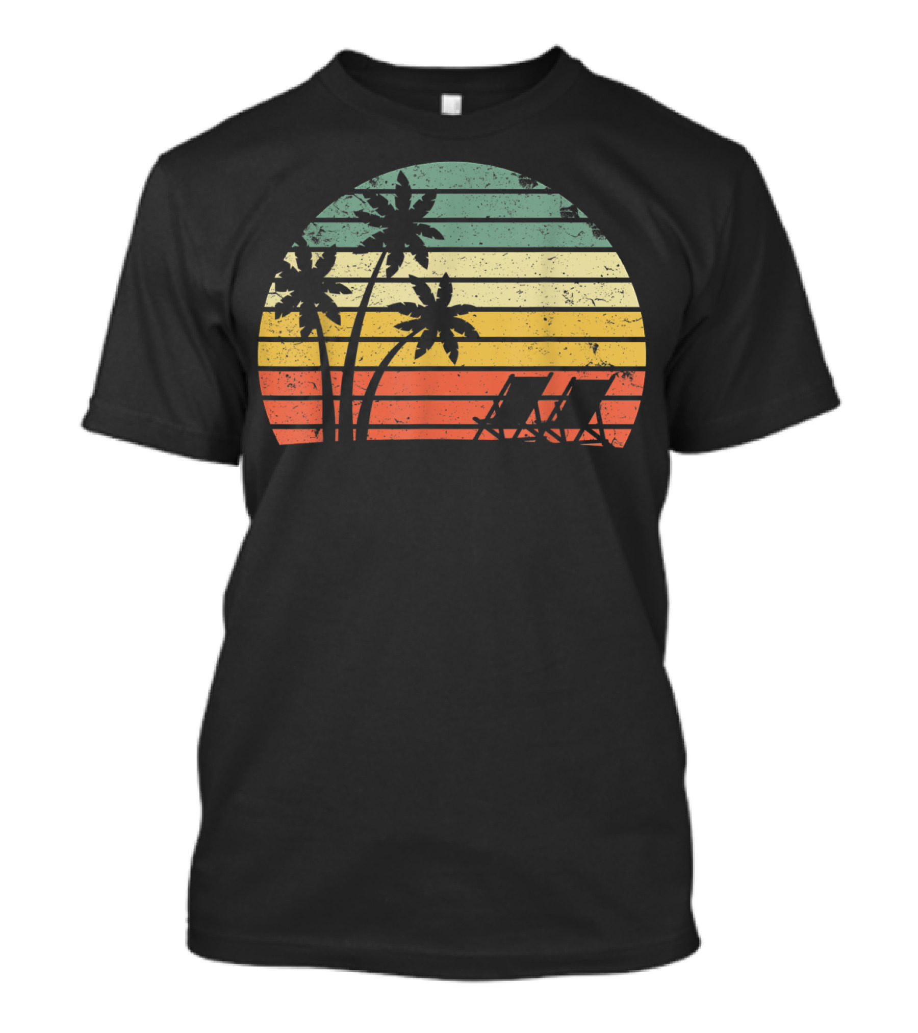 Retro Sunset Palm Trees With Beach Chair T-Shirt