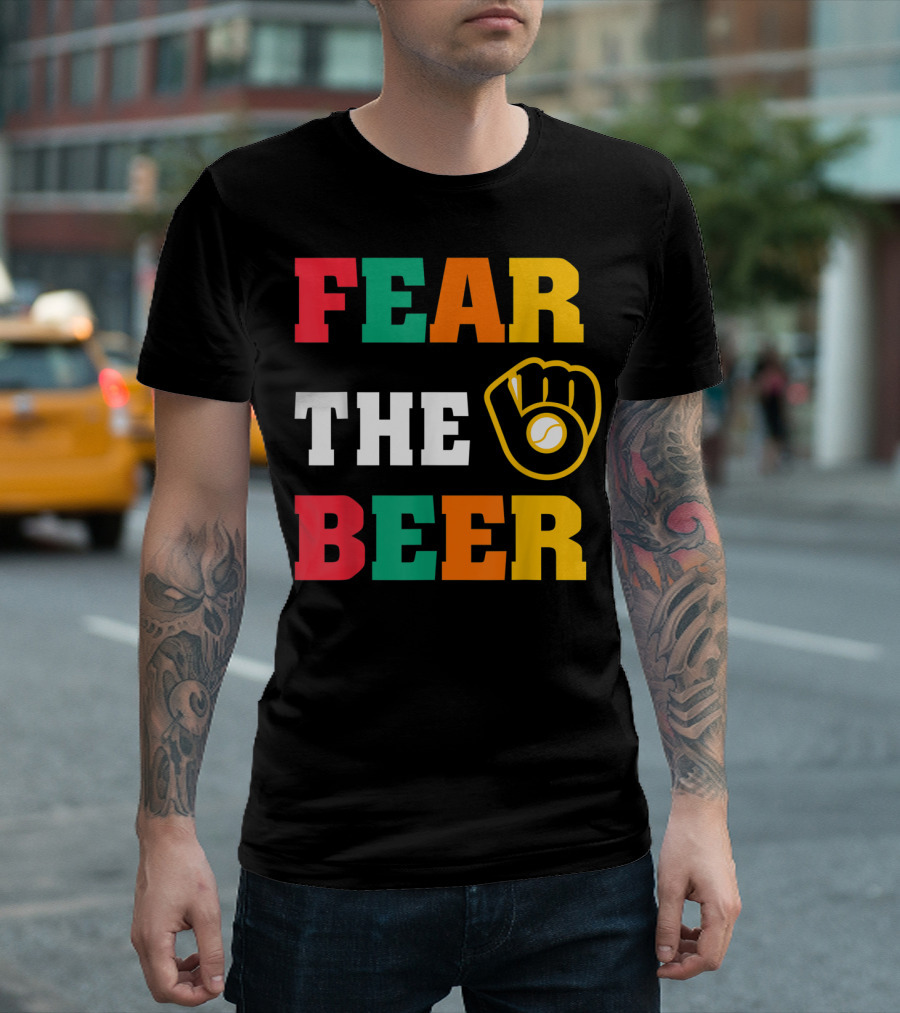 Fear The Beer Brewers Vintage Baseball Glove T-Shirt