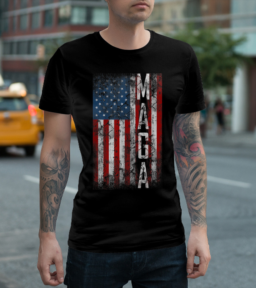 Vintage Grunge MAGA American Flag Distressed Patriotic T-Shirt