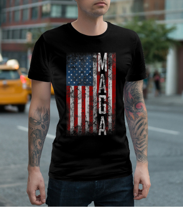 Vintage Grunge MAGA American Flag Distressed Patriotic T-Shirt