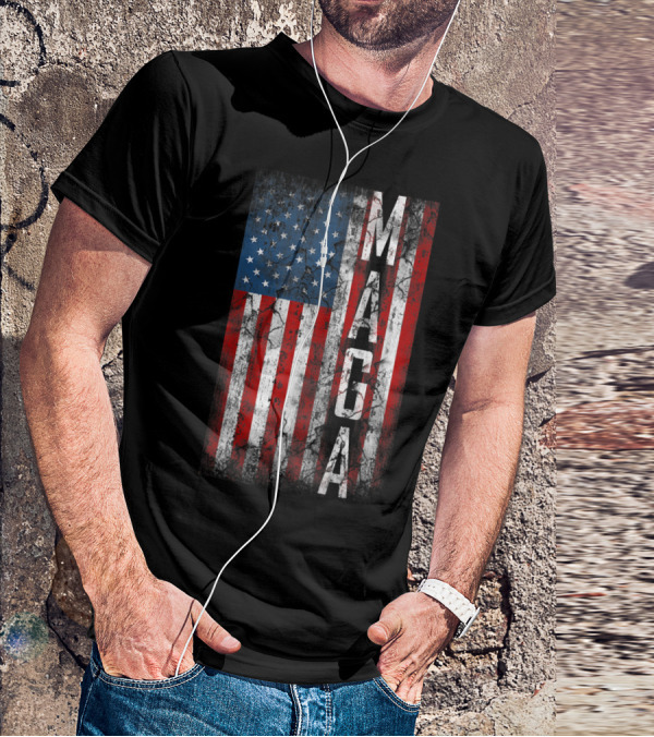 Vintage Grunge MAGA American Flag Distressed Patriotic T-Shirt