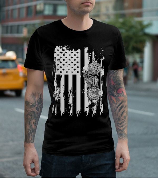 Vintage Motorcycle American Flag T-Shirt