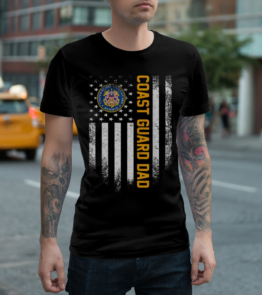 United States Coast Guard Reserve Proud Dad American Flag Vintage USA T-Shirt