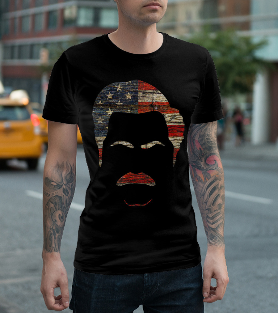 Vintage Wooden American Flag Face T-Shirt