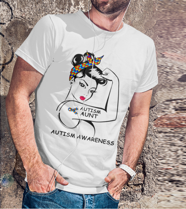 Autism Aunt Awareness Strong Puzzle Ribbon Rosie T-Shirt