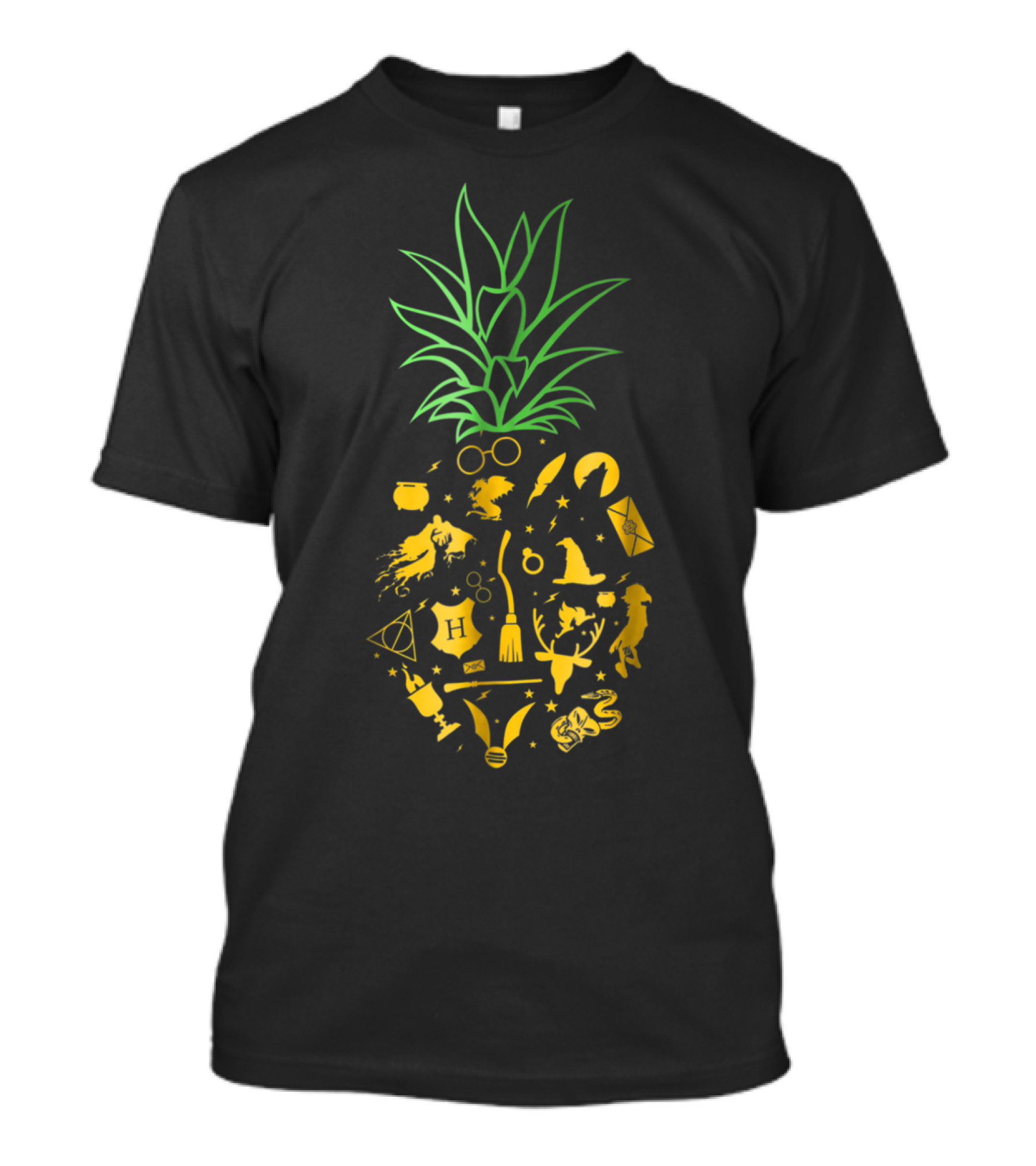 Harry Magical Pineapple Wizarding Symbols And Icons Wand Quidditch Owl Letter T-Shirt