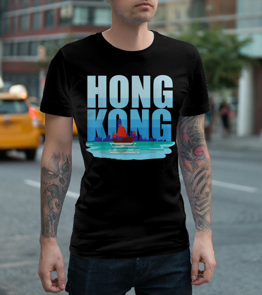 Hong Kong Skyline with Junk Boat HK Lover T-Shirt