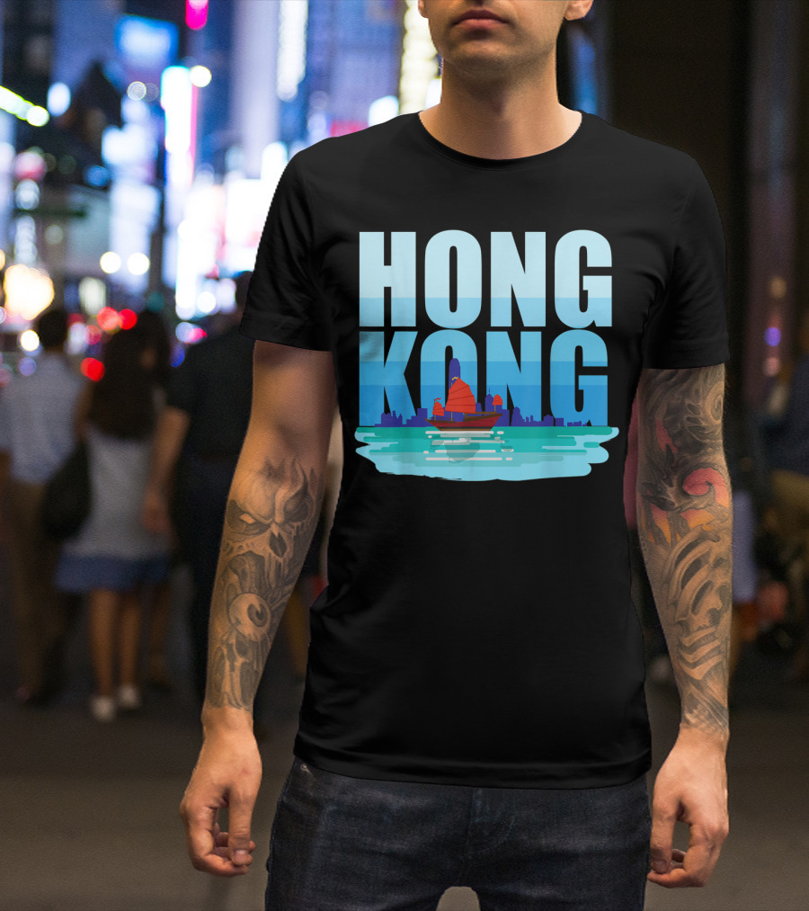 Hong Kong Skyline With Junk Boat HK Lover T-Shirt