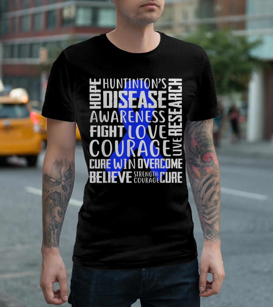 I Wear Blue For Husband Huntington's Disease Awareness Courage Hope Strength Fight Love Cure T-Shirt
