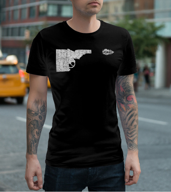 Idaho Gun Silhouette With Pine Tree Texture For Nature Lovers T-Shirt