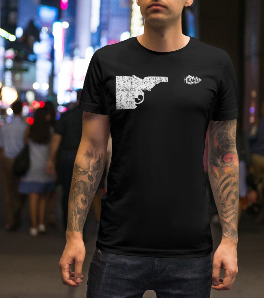 Idaho Gun Silhouette With Pine Tree Texture For Nature Lovers T-Shirt