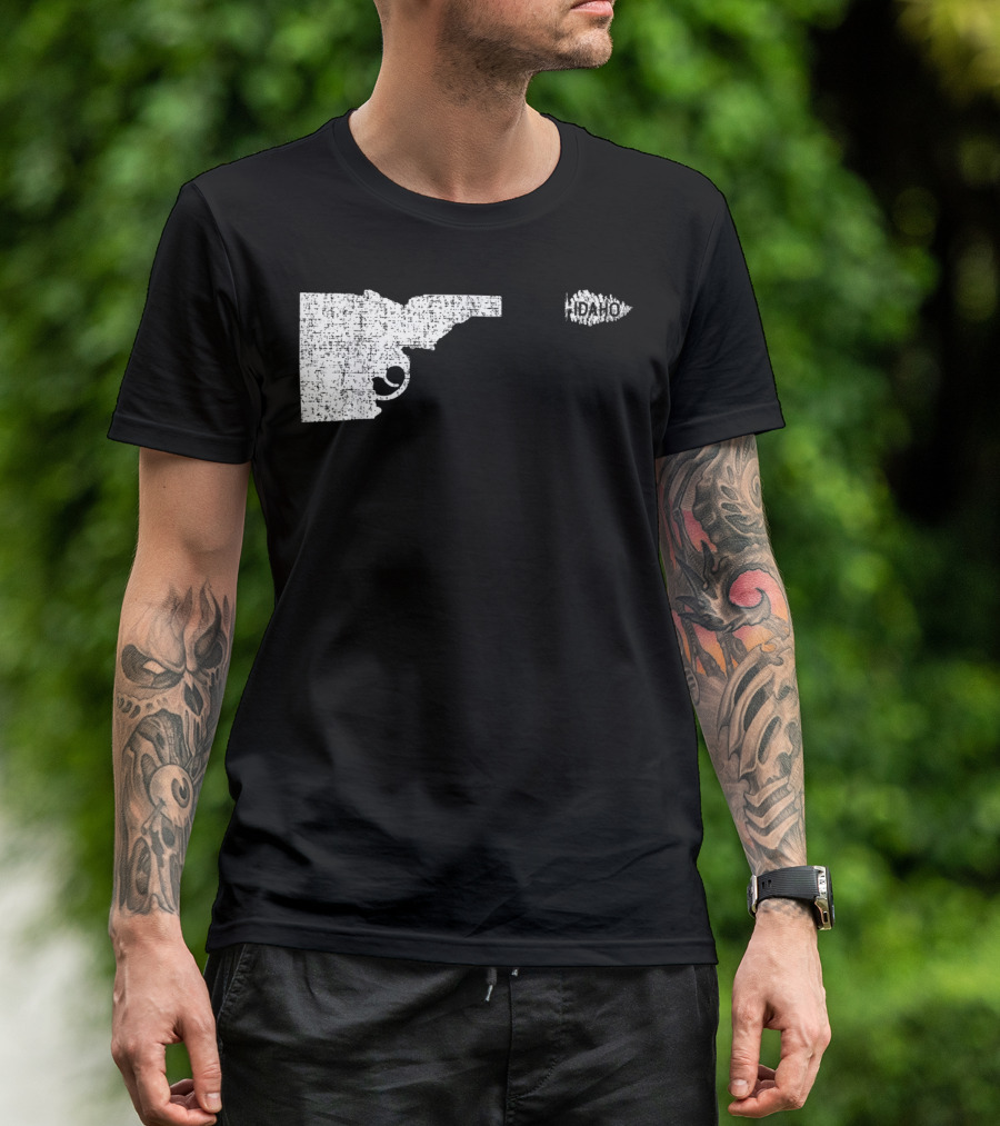 Idaho Gun Silhouette With Pine Tree Texture For Nature Lovers T-Shirt