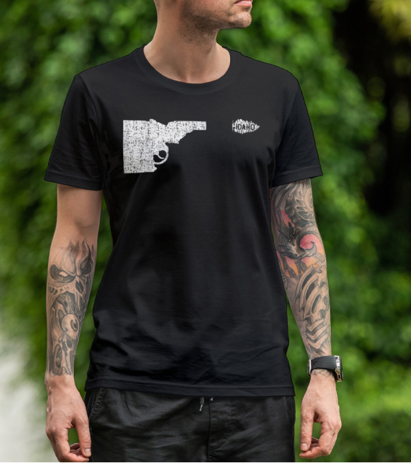 Idaho Gun Silhouette With Pine Tree Texture For Nature Lovers T-Shirt
