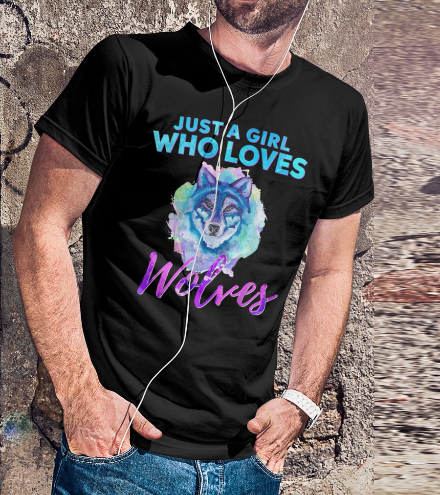 Just A Girl Who Loves Wolves Watercolor Wolf Colorful T-Shirt