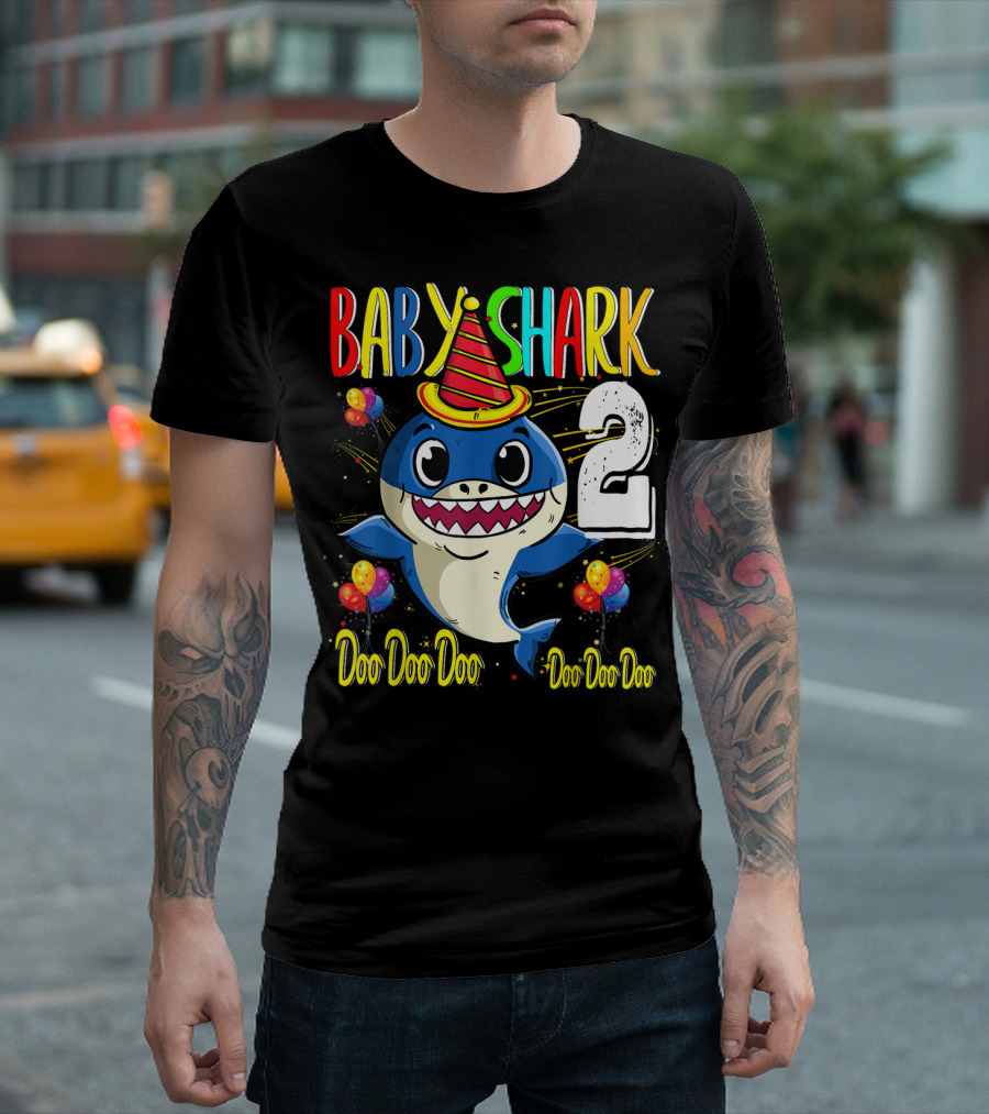 Baby Shark 2nd Birthday Doo Doo Doo Party Hat Balloons T-Shirt