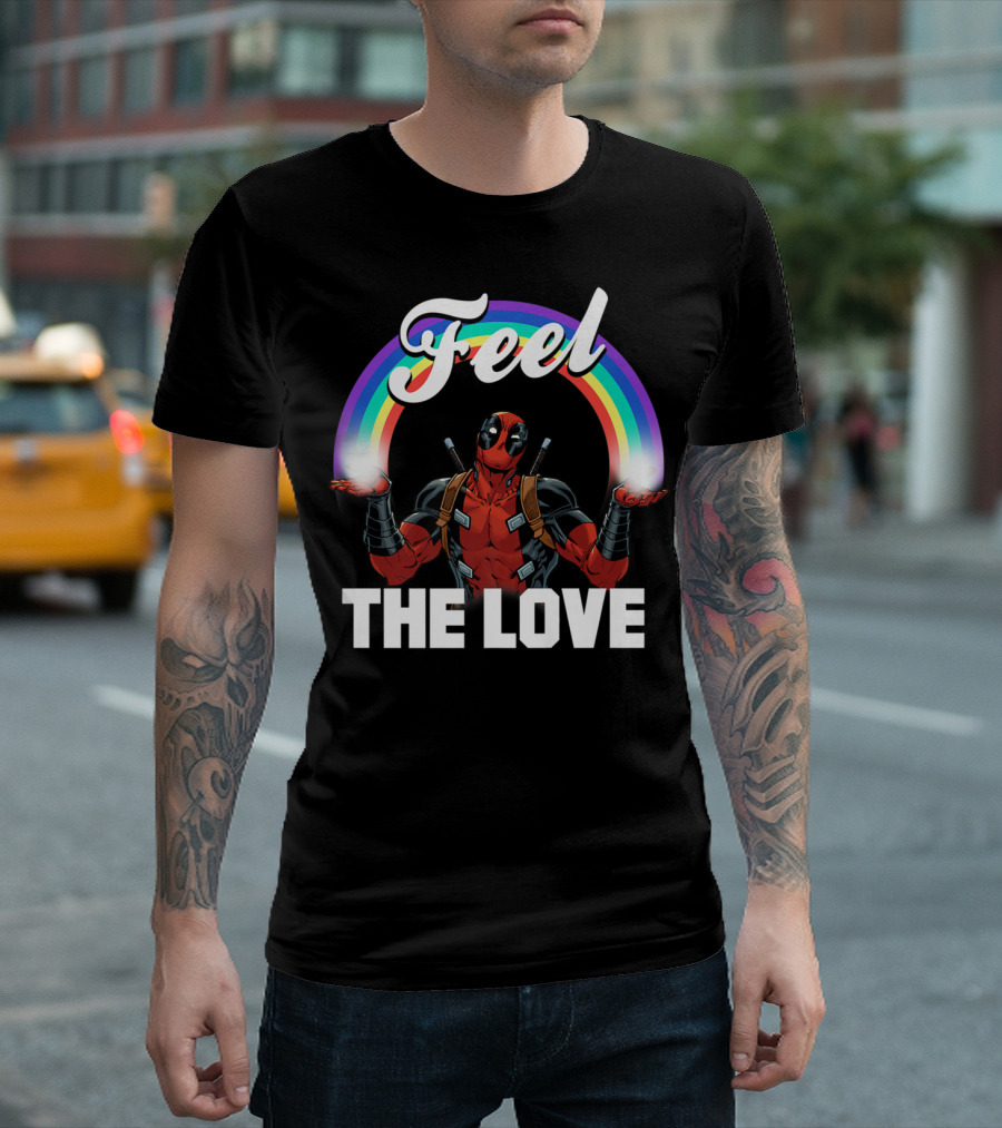 Marvel Deadpool Feel The Love Rainbow T-Shirt