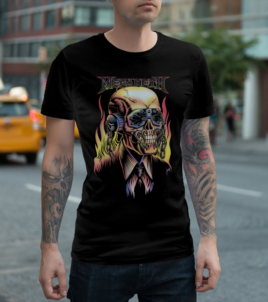 Megadeth Vic Rattlehead Flames Skull T-Shirt