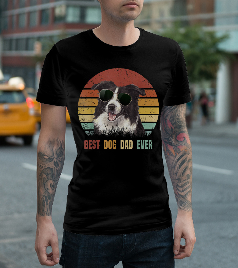 Best Dog Dad Ever Border Collie Sunglasses T-Shirt