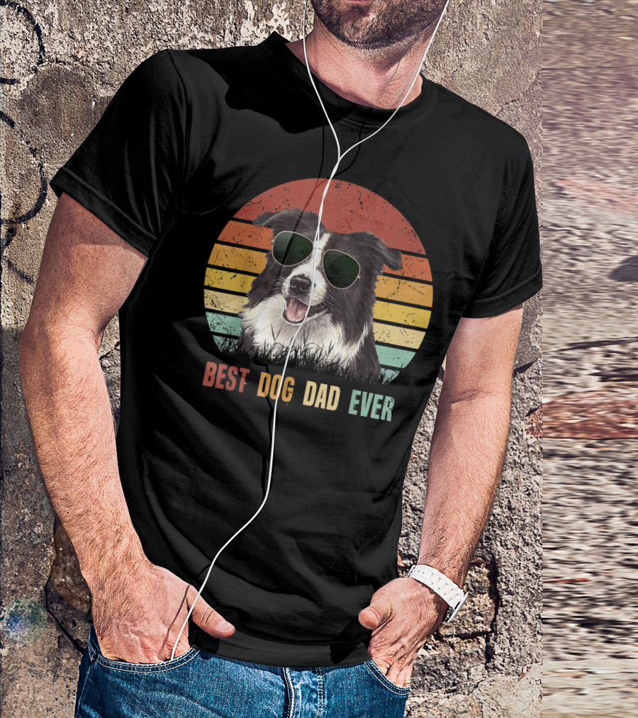 Best Dog Dad Ever Border Collie Sunglasses T-Shirt