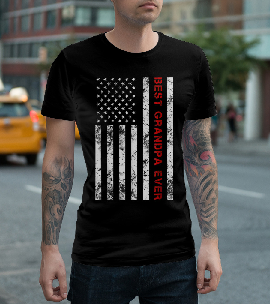 Best Grandpa Ever Grandpa American Flag T-Shirt